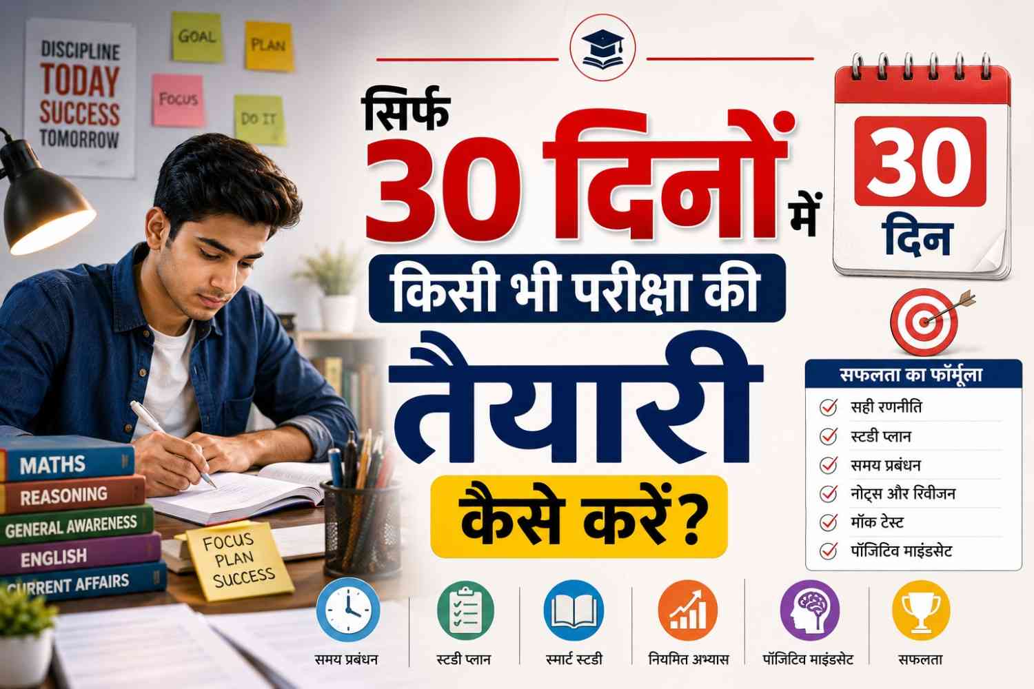 30 दिन परीक्षा तैयारी पोस्टर।
