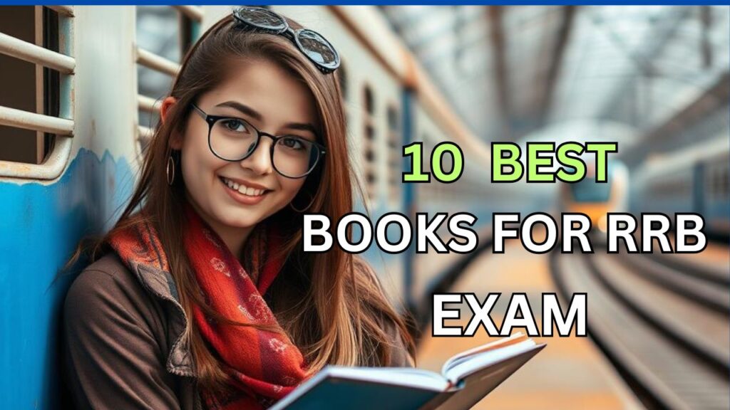 RRB Exam: 10 बेस्ट किताबें रेलवे परीक्षा के लिए – एक लड़की खड़ी है, और बगल में परीक्षा से जुड़ा टाइटल लिखा हुआ है।