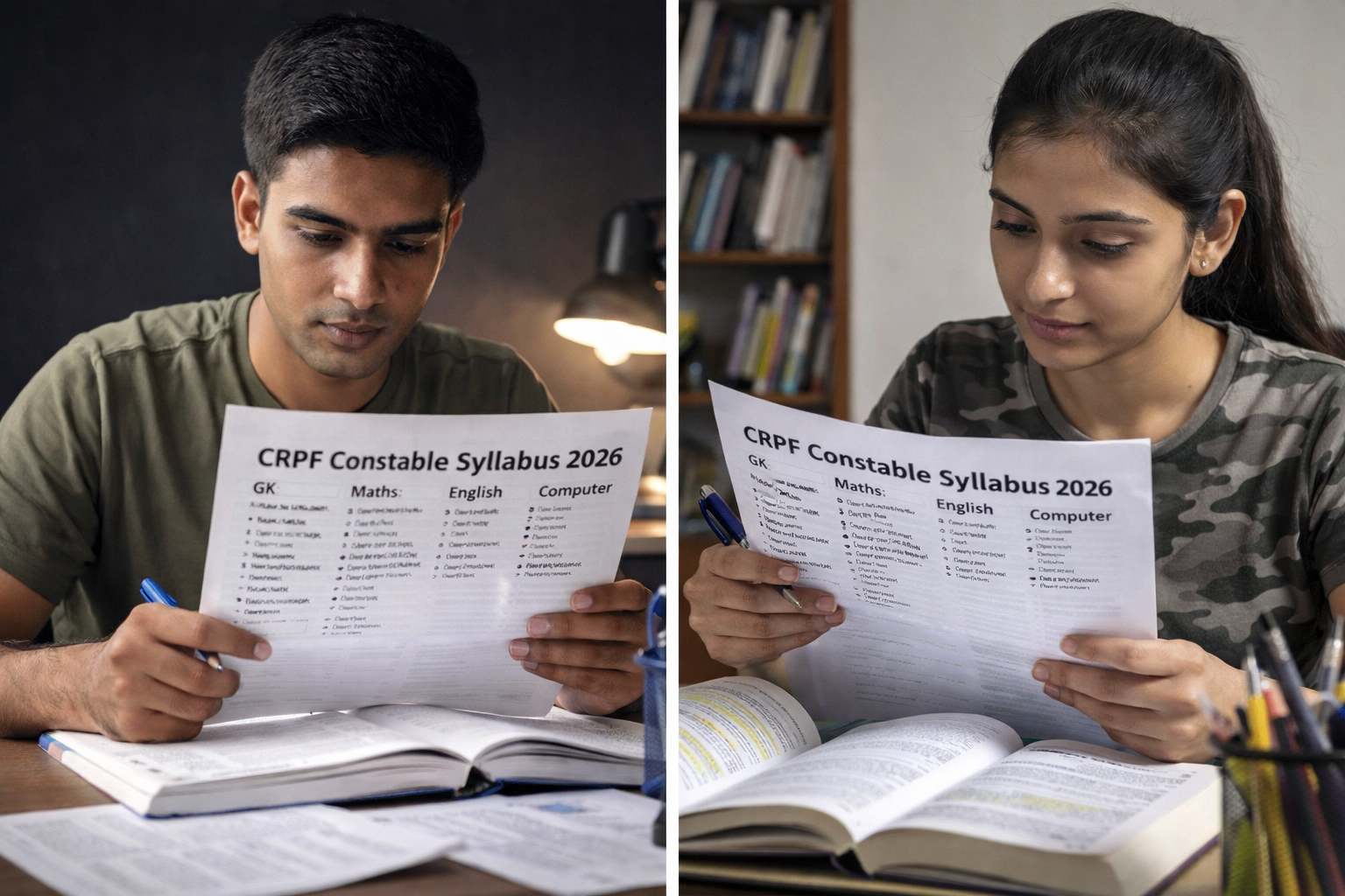 CRPF Constable Syllabus 2026 padhte hue candidate GK Maths Hindi English Computer subjects ke sath study karte hue