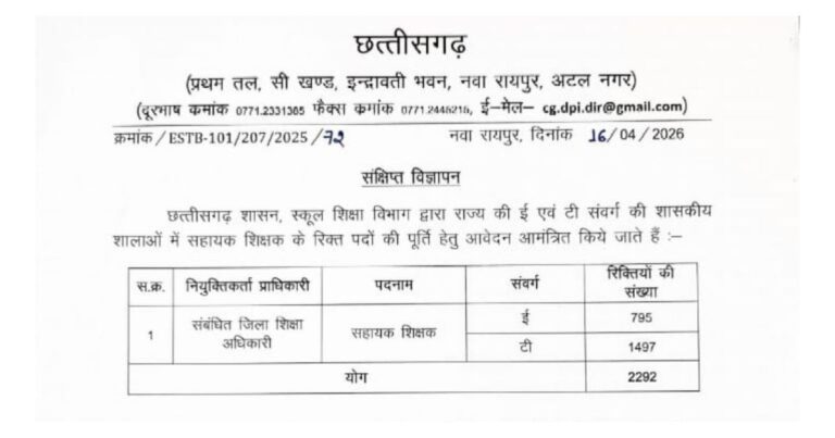 Chhattisgarh Assistant Teacher Vacancy 2026 official notification PDF image