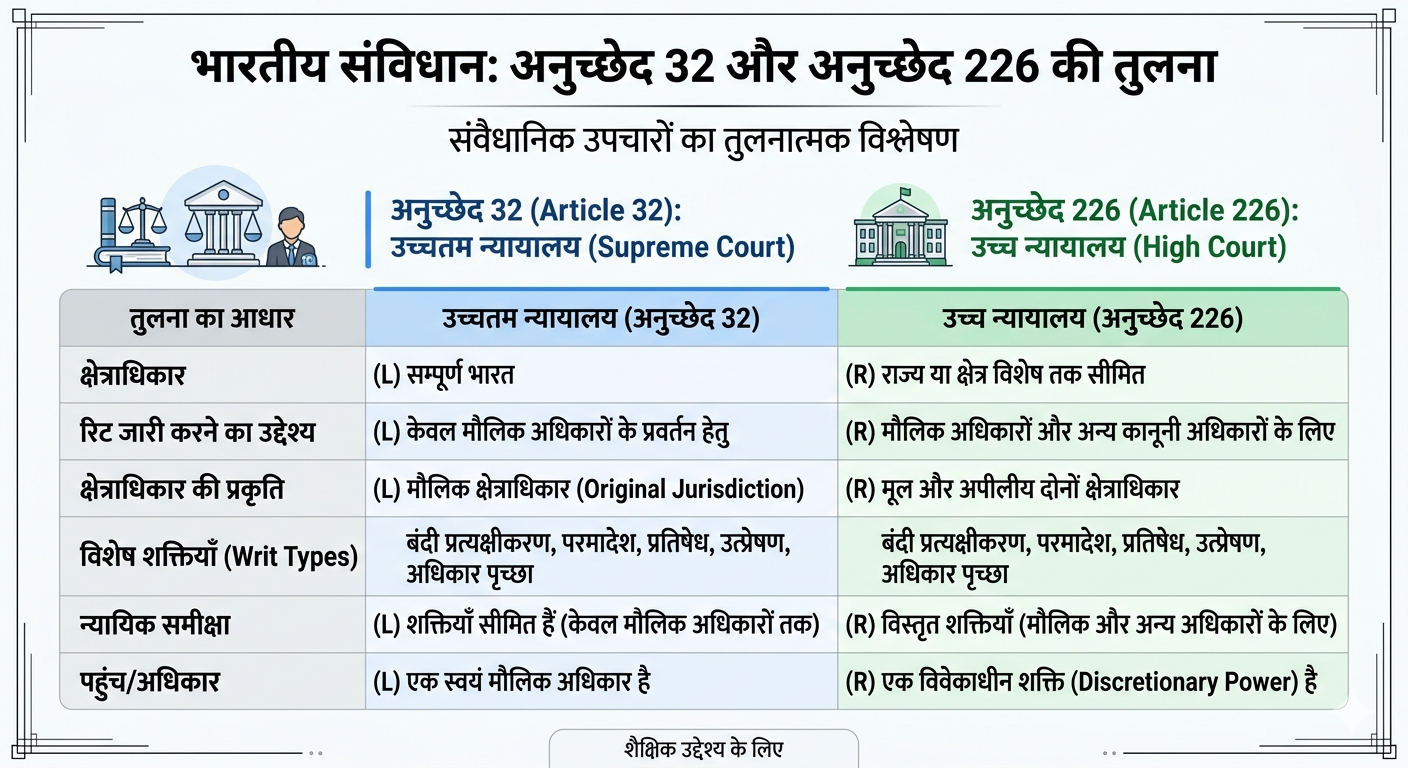 article 32 vs 226 in hindi comparison chart