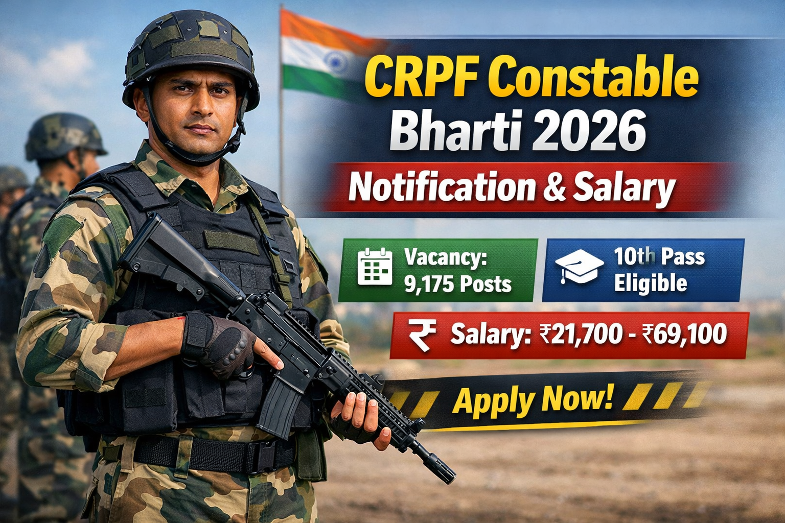 CRPF Constable Bharti 2026 Notification & Salary with Indian soldier and vacancy details