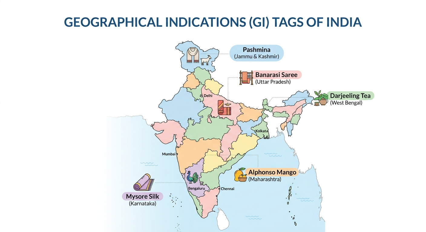 GI Tag India MCQs Map Based भारत का नक्शा